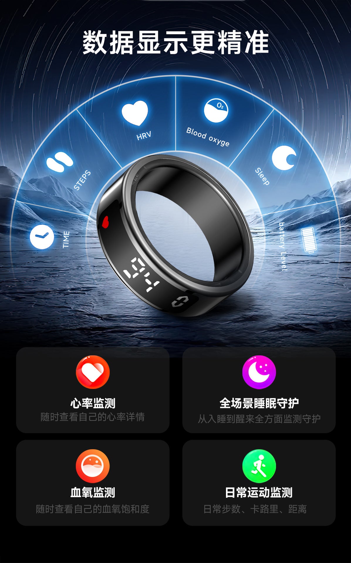 SY01Smart Ring with Display Touch Charging Stand Page Turning Photo Smart Ring Heart Rate Blood Oxygen Sleep