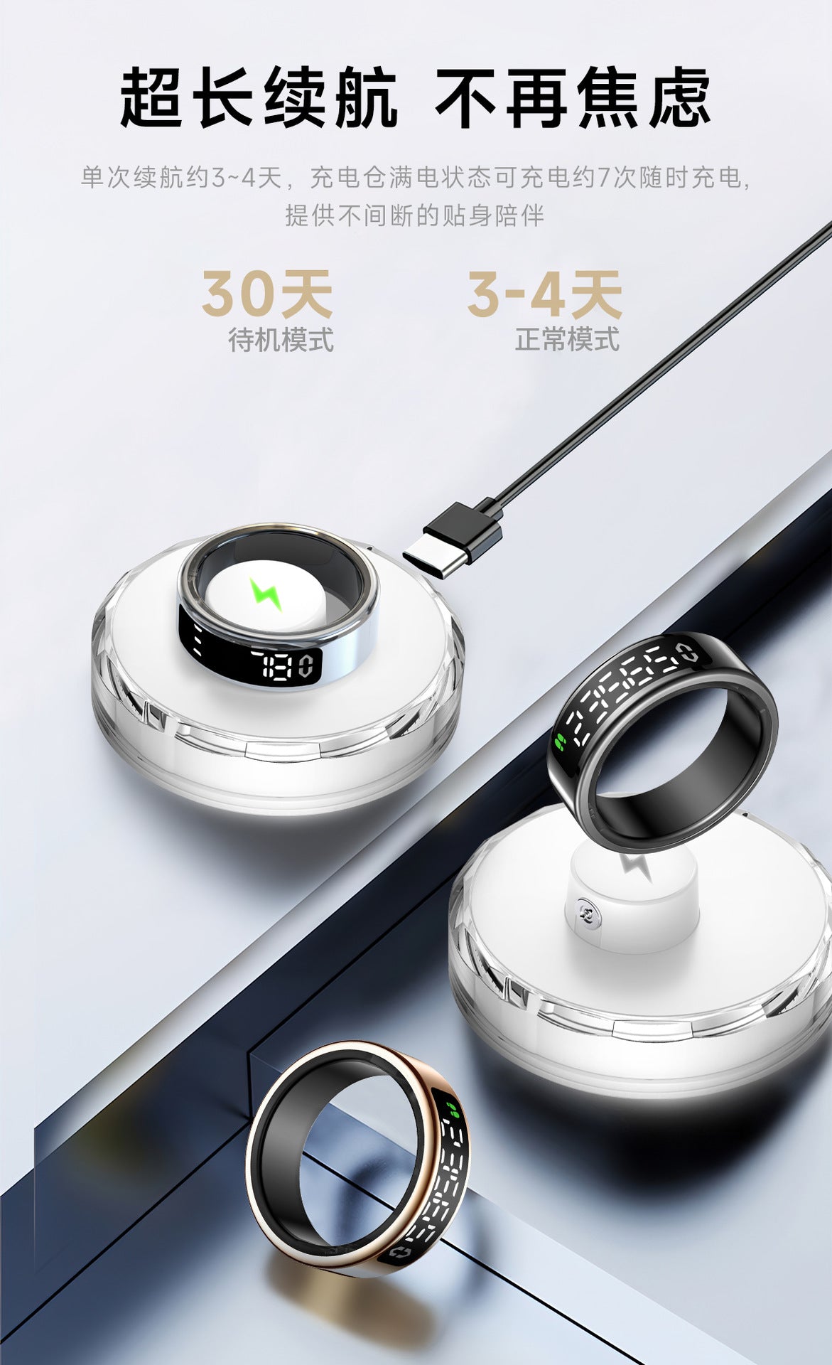 SY01Smart Ring with Display Touch Charging Stand Page Turning Photo Smart Ring Heart Rate Blood Oxygen Sleep