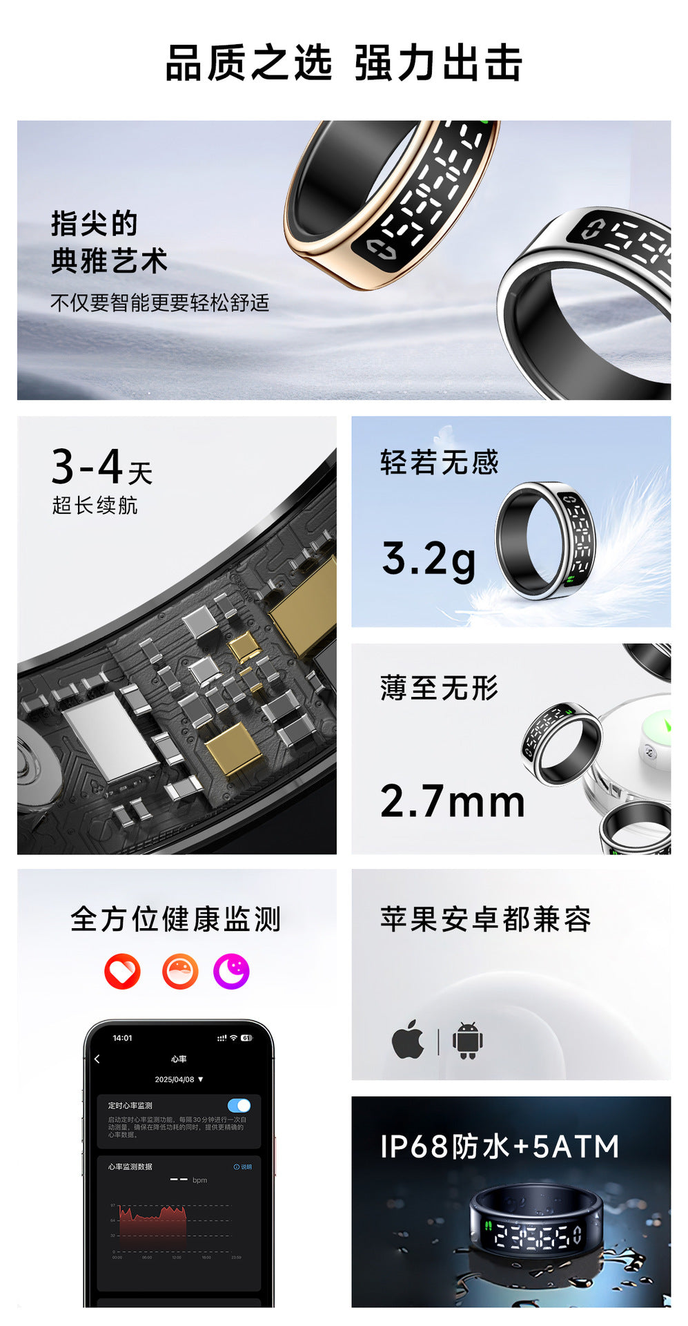SY01Smart Ring with Display Touch Charging Stand Page Turning Photo Smart Ring Heart Rate Blood Oxygen Sleep
