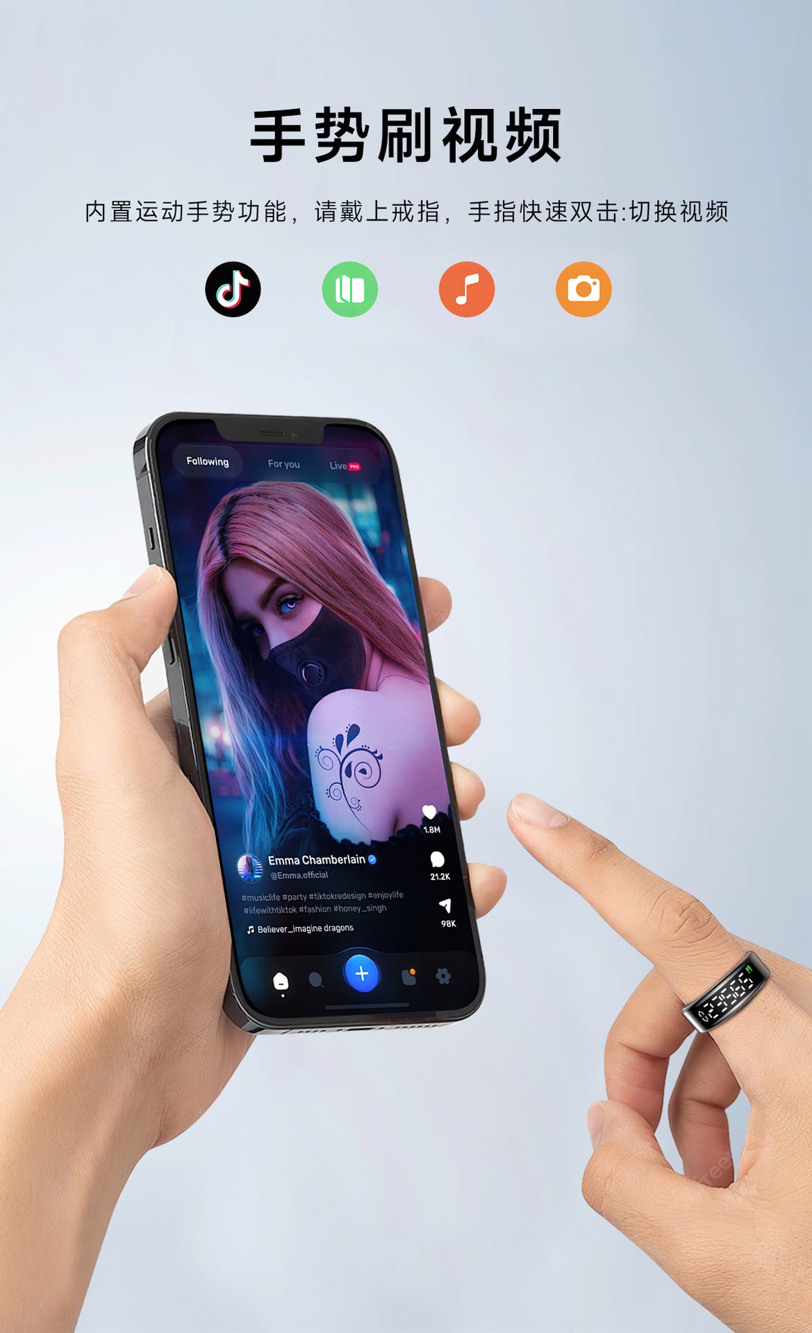 SY01Smart Ring with Display Touch Charging Stand Page Turning Photo Smart Ring Heart Rate Blood Oxygen Sleep