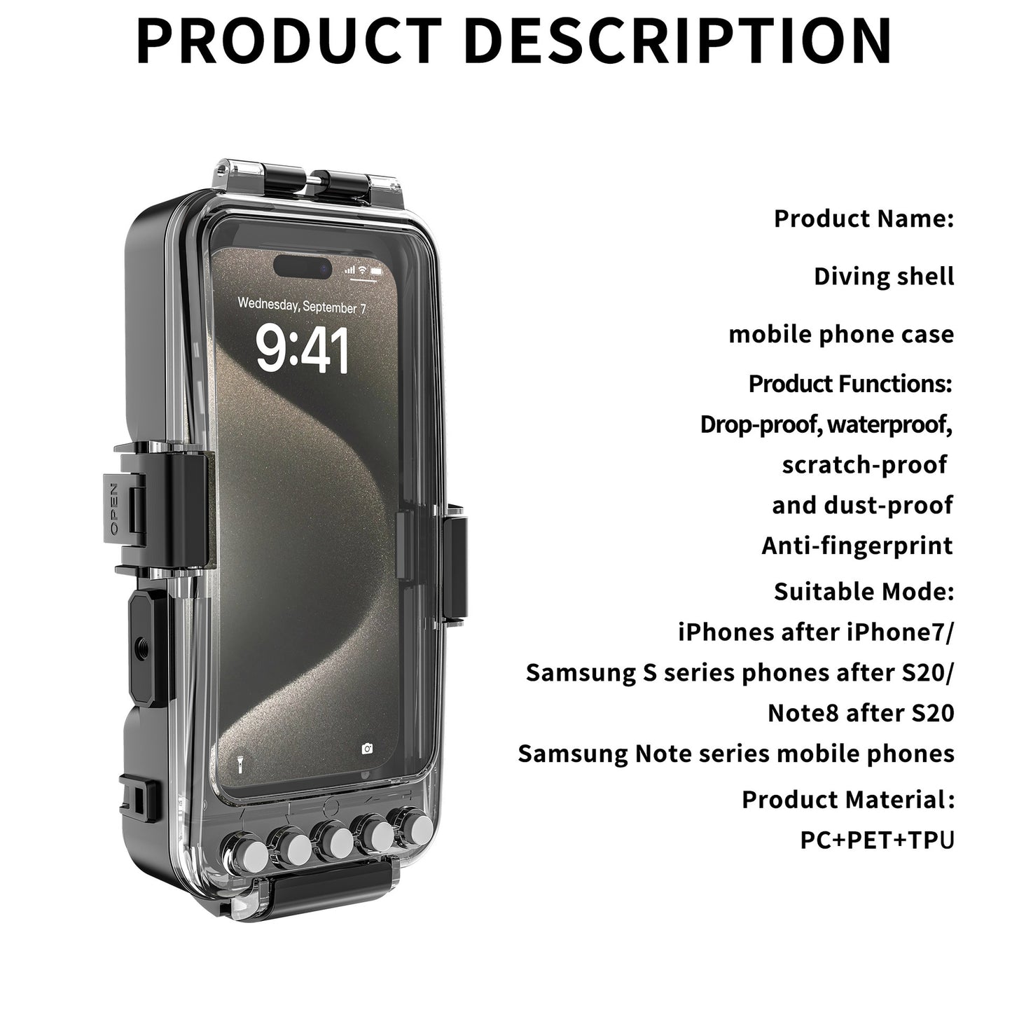 Suitable for various types of mobile phones30Mi Bluetooth Diving Case Apple Samsung Deep Water Shooting Waterproof Universal Mobile Phone