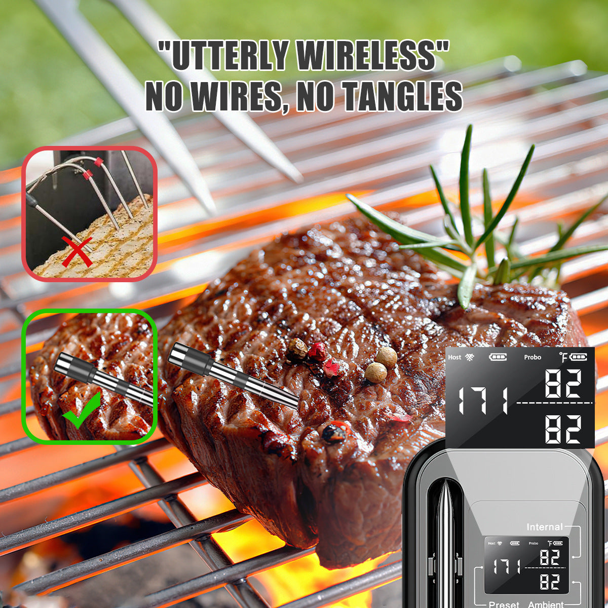 WIFI Intelligence APP Bluetooth BBQ Thermometer Wireless Barbecue Thermometer BBQ Kitchen Food Meat Thermometer