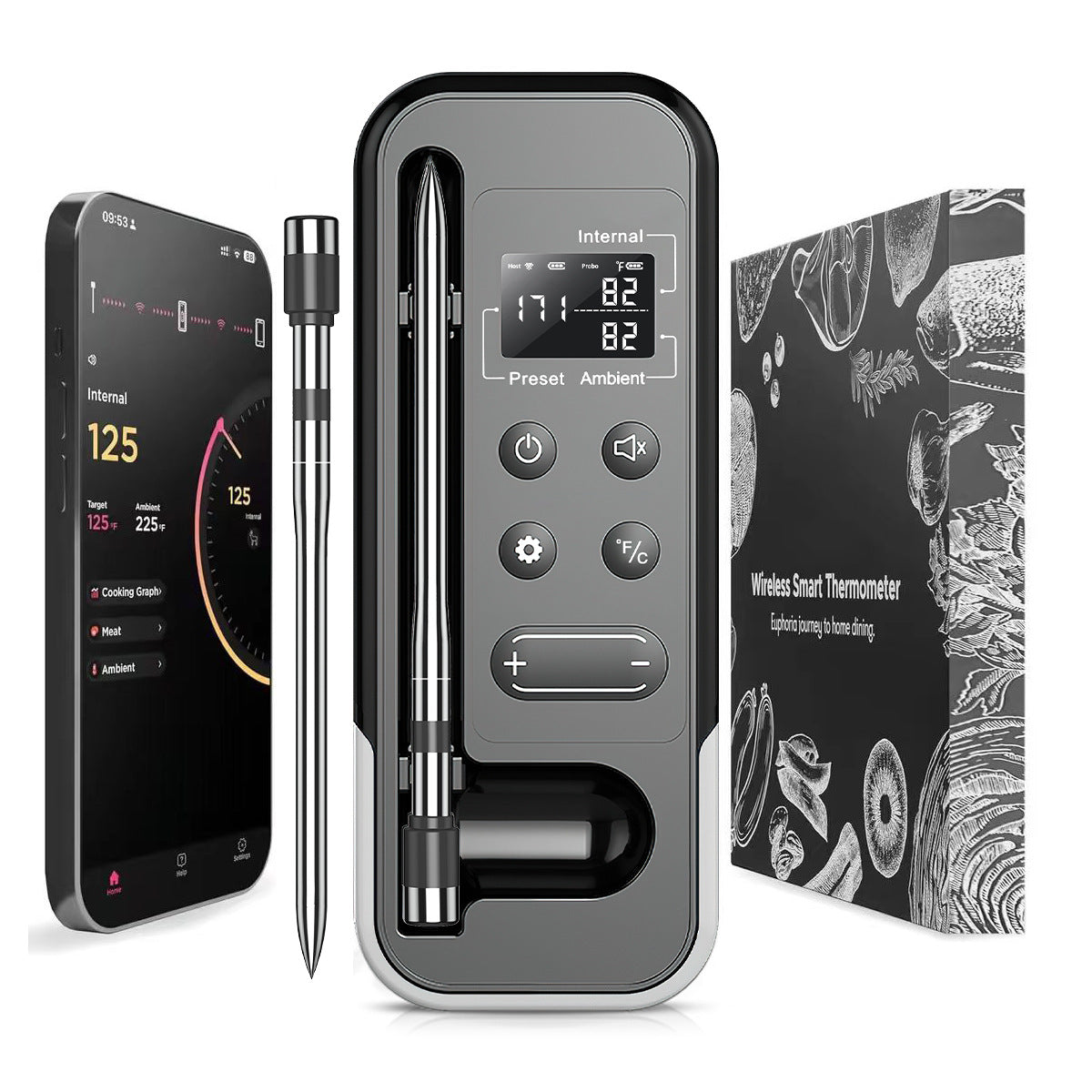 WIFI Intelligence APP Bluetooth BBQ Thermometer Wireless Barbecue Thermometer BBQ Kitchen Food Meat Thermometer