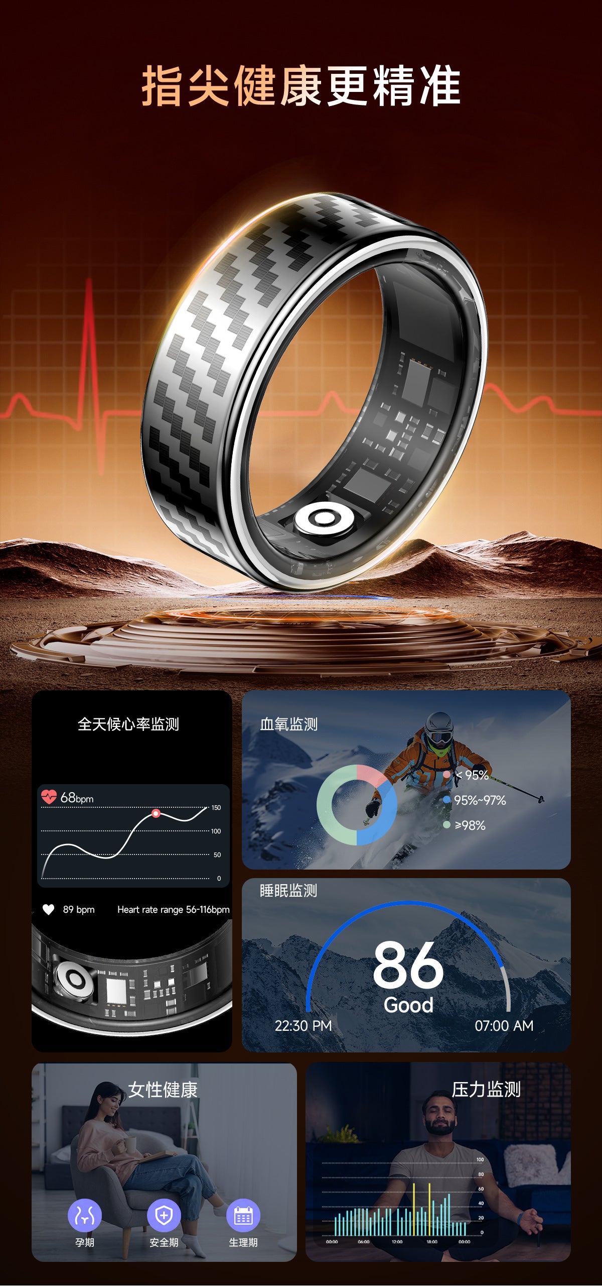 SY02Smart Ring Heart Rate Blood Oxygen Sleep HRV Heart rate variability stress test smart ring manufacturer